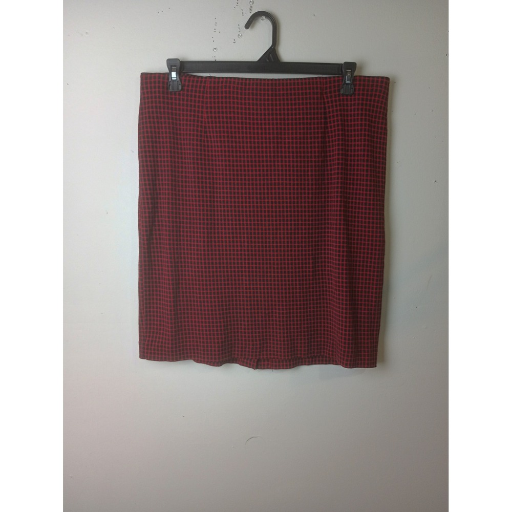 J. Jill Ponte Pencil Skirt Red Black Check Plaid Plus Size 1X Womens